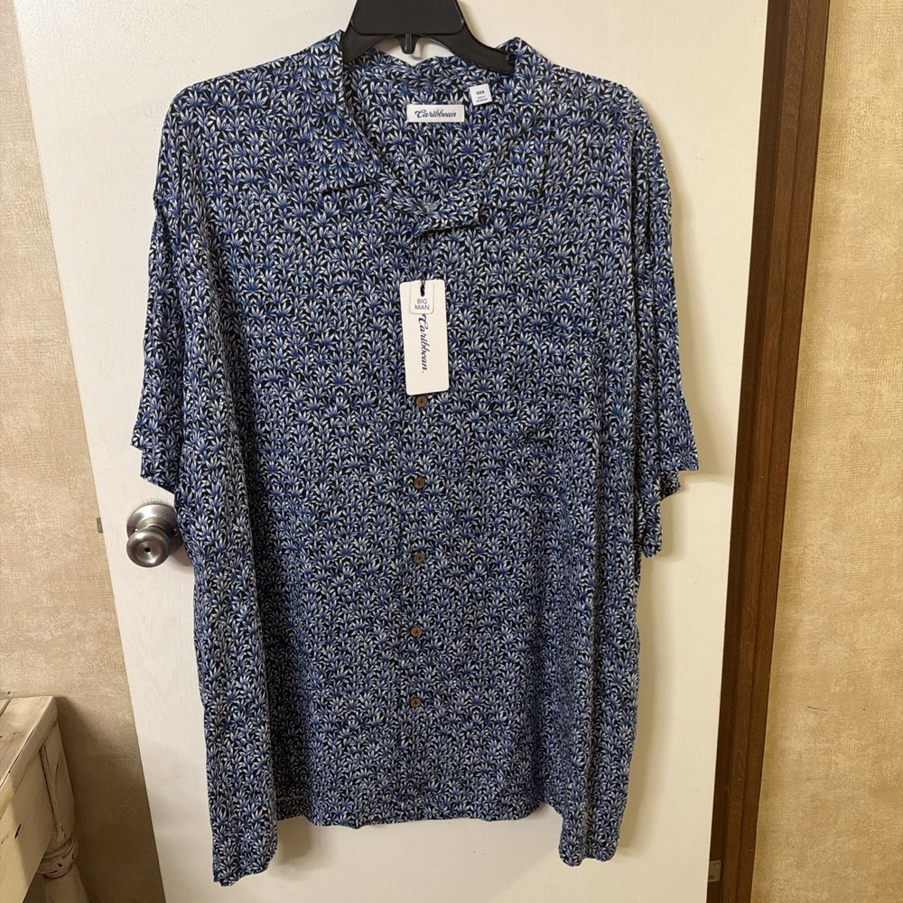 NWT Caribbean Blue Palm Short Sleeve Shirt 4XB Man